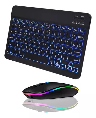 Kit Mouse Teclado Sem Fio RGB Recarregável